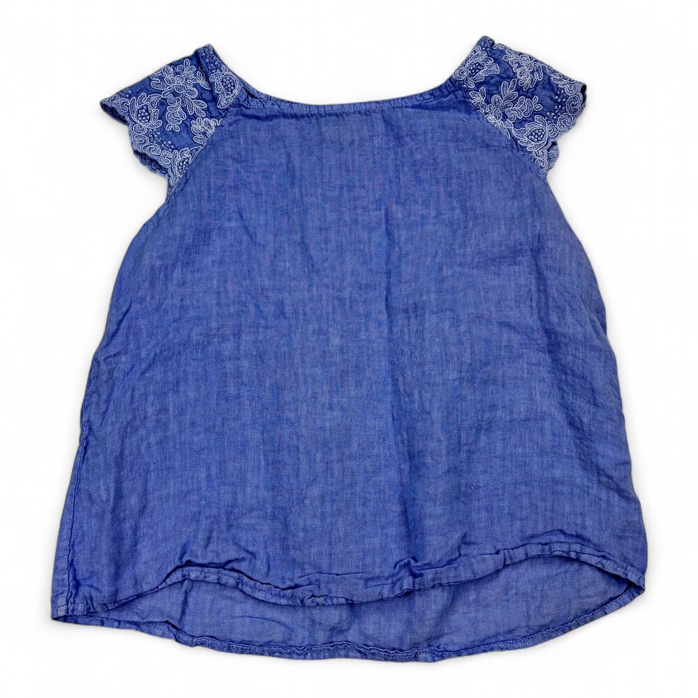 Lina‎ Tomei Lavender Linen Top with Lace Cap Sleeves M